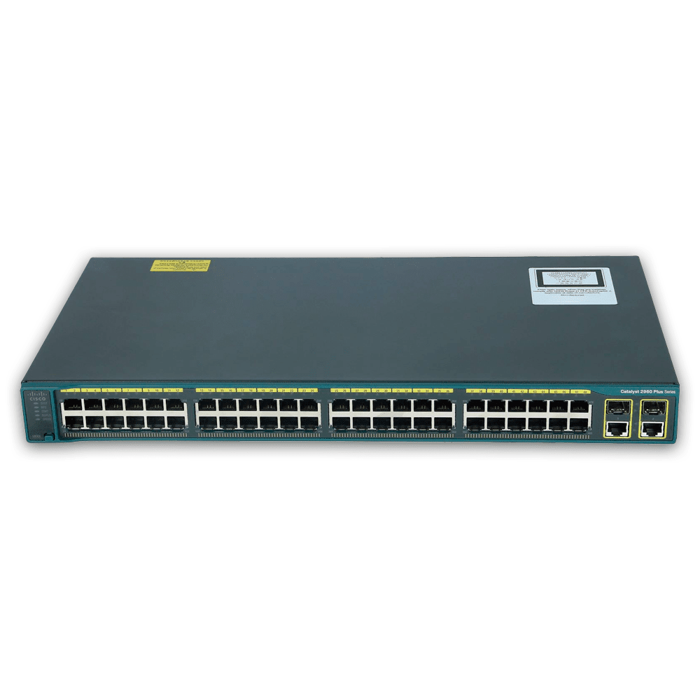 Cisco Catalyst 2960 WS-C2960+48PST-S Plus 48 10/100 PoE + 2 1000BT +2 SFP LAN Base Frontanschlüsse